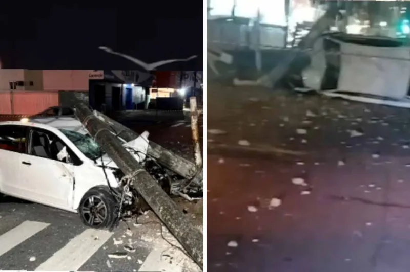 Carro capota, derruba poste e condutor abandona local em João Pessoa