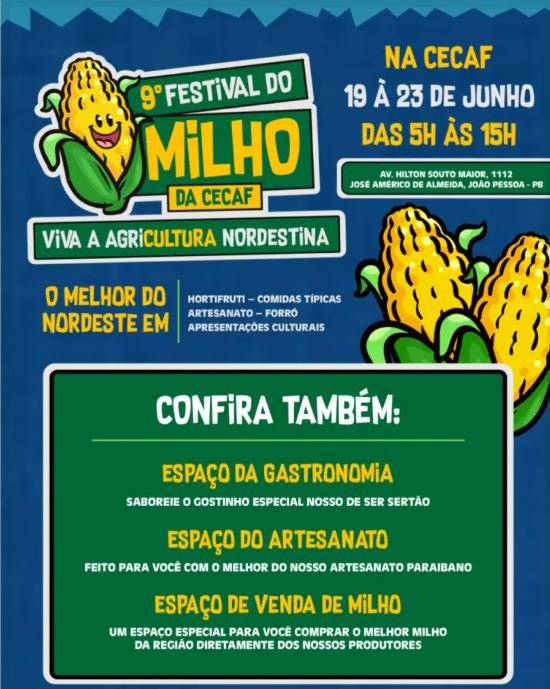 Festival do Milho da Cecaf começa nesta quinta-feira (19), com muita música e espaço para gastronomia, em JP
