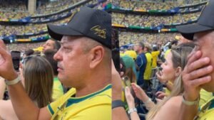 Pai do paraibano Douglas Santos se emociona durante hino do Brasil