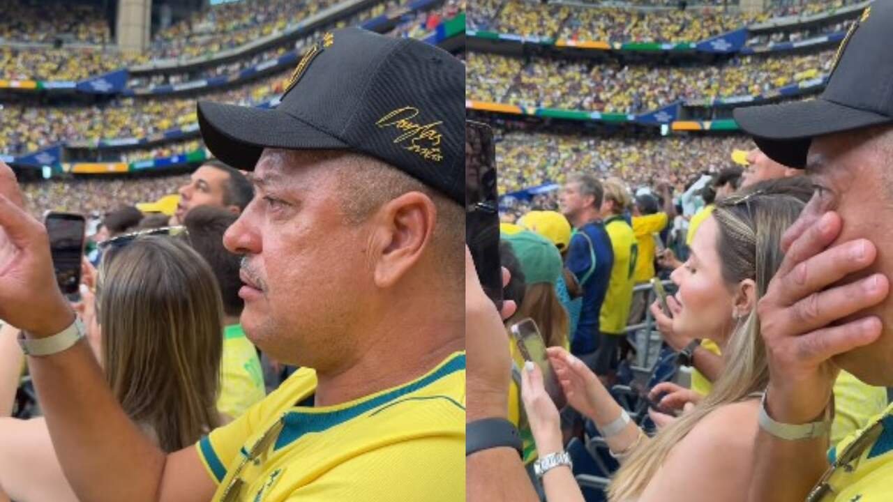 Pai do paraibano Douglas Santos se emociona durante hino do Brasil