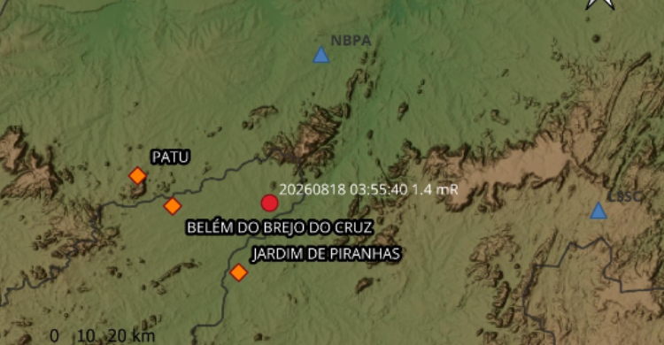 Tremor de terra de baixa intensidade é registrado no Sertão da Paraíba