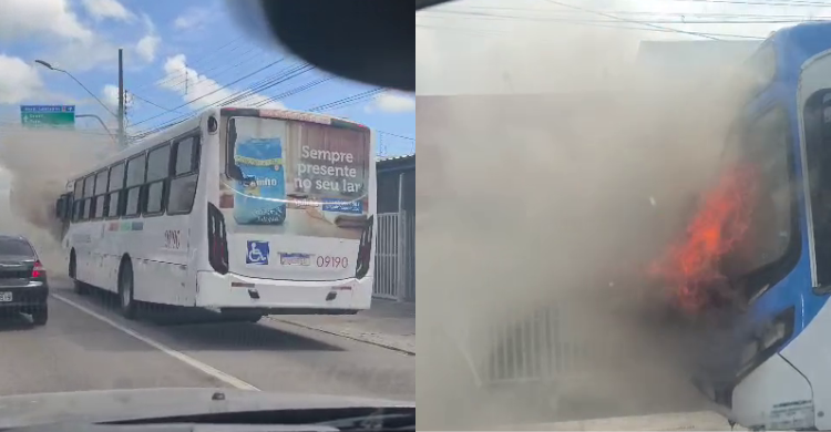 Ônibus é atingido por incêndio em João Pessoa; passageiros não ficam feridos